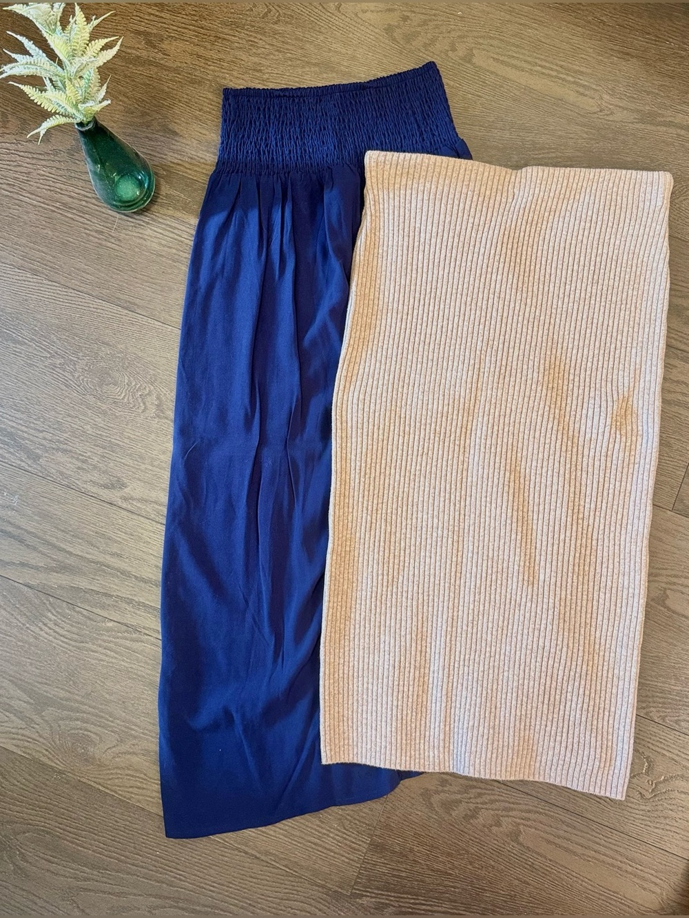 Never Worn 🤍 Bundle Skirts Navy Blue Maxi Skirt & Beige Ribbed Midi Accent